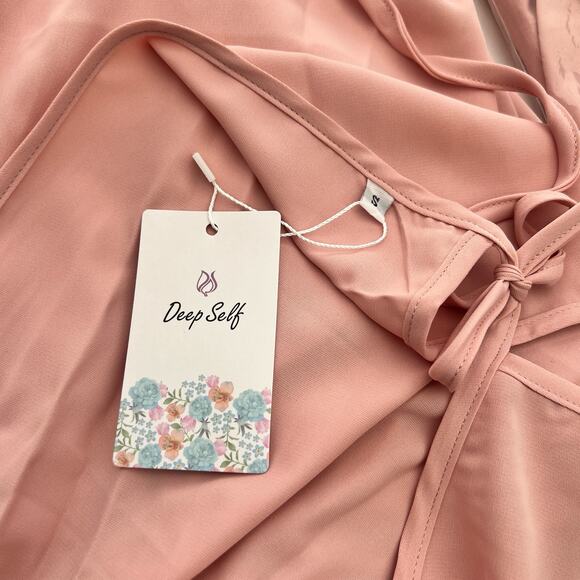 DEEPSELF Women Summer V Neck Cold Shoulder Short Sleeve Maxi Dress High Waist S - Picture 6 of 10